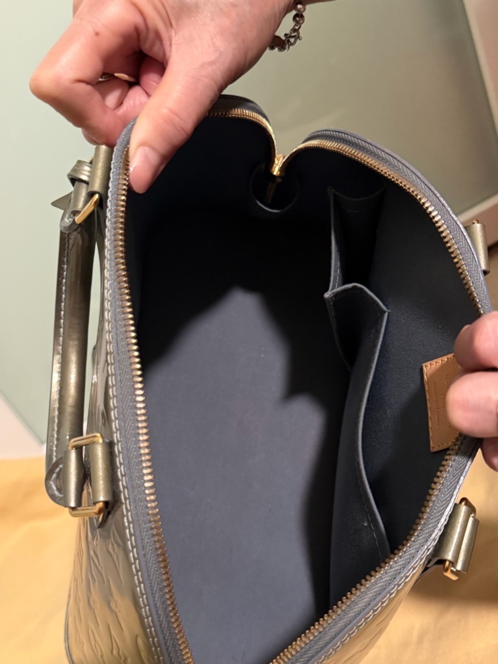 Louis Vuitton Olive Green Alma PM Monogram Vernis Satchel with Gold Hardware - Picture 8 of 10